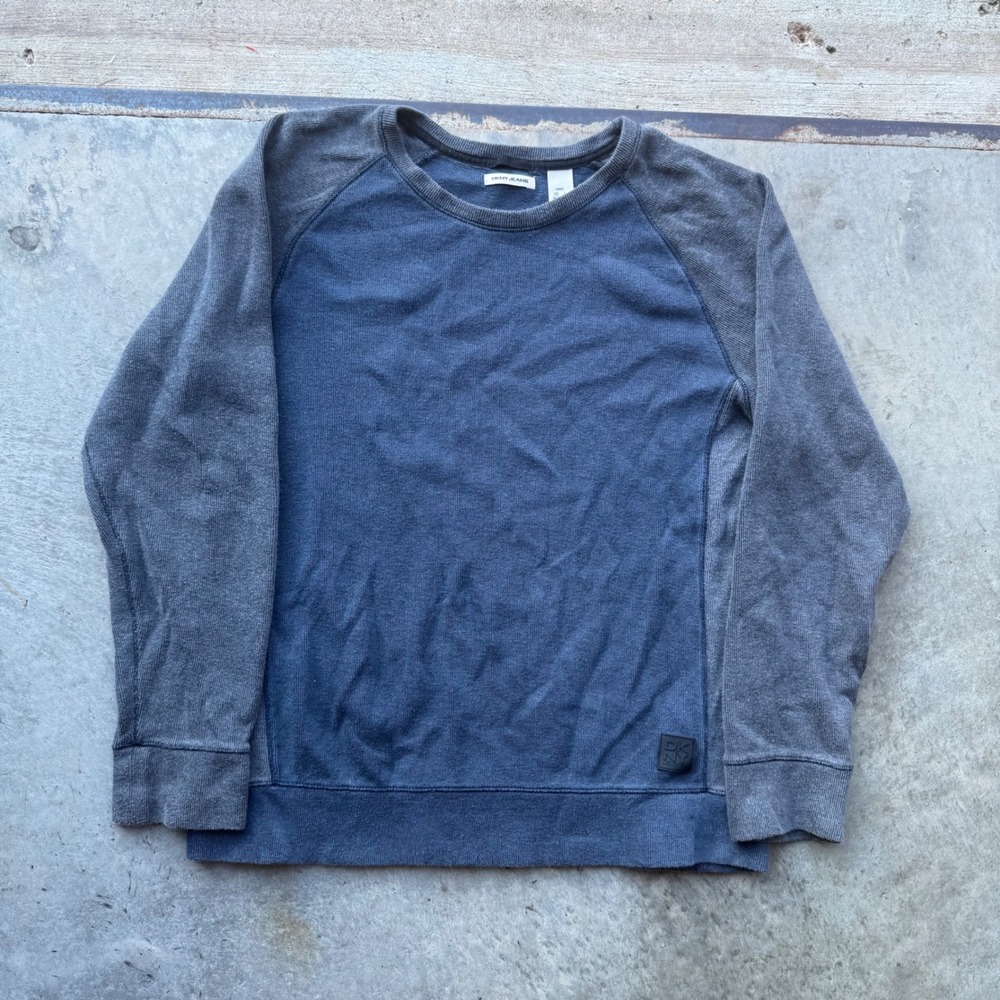 DKNY Jeans Mens Large Blue Grey Colorblock Crewneck Sweatshirt 896962